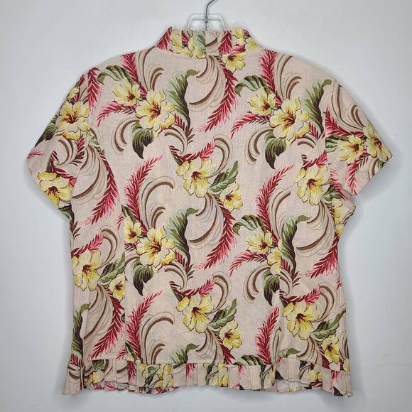 Oscar de la Renta linen hawaiian button front shirt - 14 - Picture 2 of 4